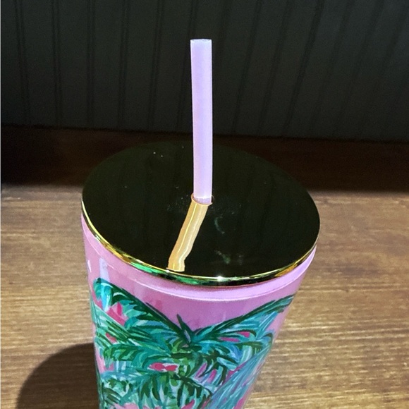 Lilly Pulitzer Tropical Pink gold lid Tumbler with pink Straw - Picture 4 of 8